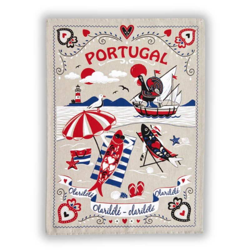 Portugal kitchen towel - Galo de Barcelos decorative tea towel - Sardines cotton towel - Portugal gifts - Portuguese mom grandma gift- Portuguese home decor