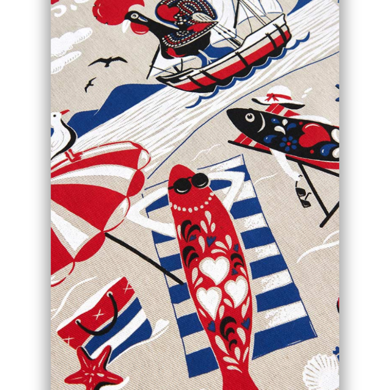 Portugal cotton kitchen towel - Decorative tea towel sardines and Galo de Barcelos rooster