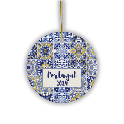 Portugal 2024 Ceramic Ornament - Portuguese Azulejos Tiles Christmas Tree Decoration - Gift from Portugal - Christmas gift mum Portugal - Portuguese expat present