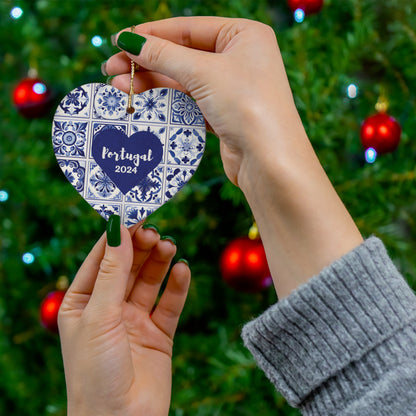 Christmas Ornament Portugal 2024 Ceramic Heart perfect gift from Portugal and amazing Holiday Portuguese Decor. 
