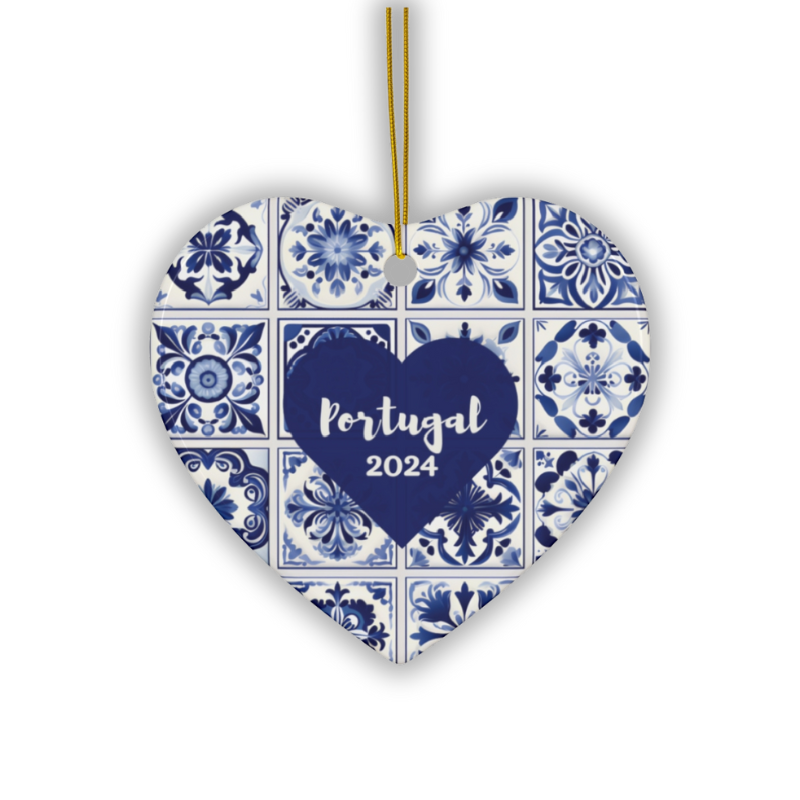 Portugal 2024 Christmas Ceramic Ornament Heart Blue azulejo Portuguese tiles - Christmas Decoration - Christmas tree decor Portugal - Gift from Portugal - Lisbon Ornament Christmas