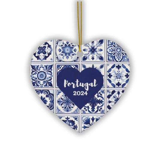 Portugal 2024 Christmas Ceramic Ornament Heart Blue azulejo Portuguese tiles - Christmas Decoration - Christmas tree decor Portugal - Gift from Portugal - Lisbon Ornament Christmas