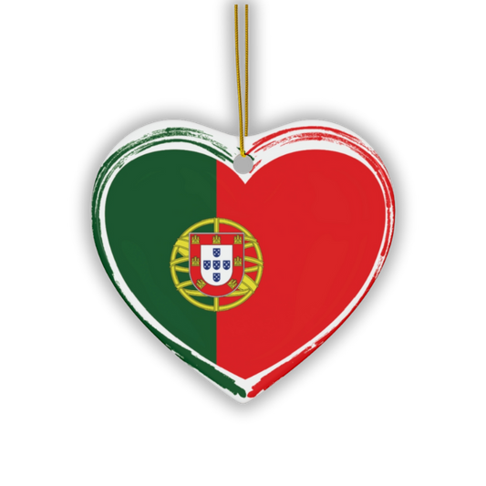 Portugal Ceramic Ornament Heart - Portuguese Flag Christmas Tree Decoration - Gift from Portugal - Portuguese Family Gift - Portuguese souvenir - Portuguese expat gift - Car Pendant - Portugal lover Gift