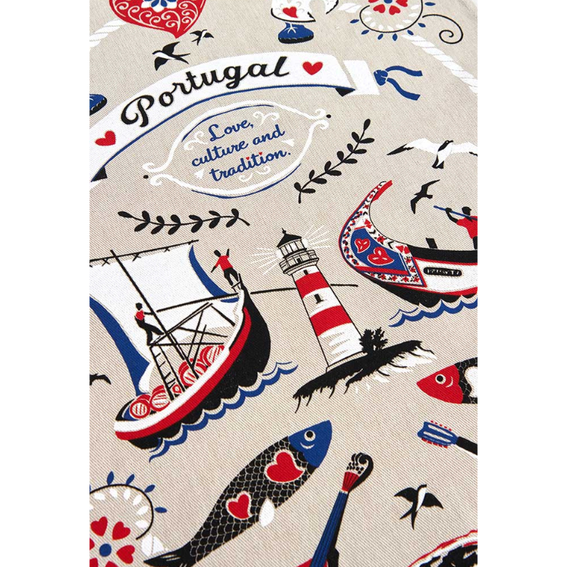 Portugal kitchen towel sardines fado and ship- Portuguese decorative tea towel  - Lisbon cotton towel - Portugal gifts - Portuguese mom grandma gift - gift from Lisbon Porto