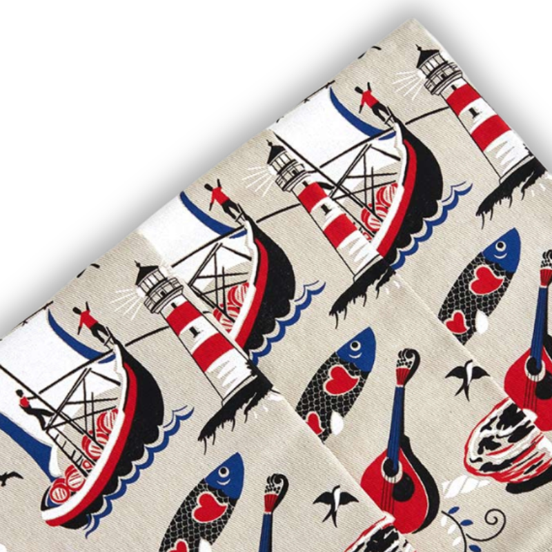 Portugal kitchen towel sardines fado and ship- Portuguese decorative tea towel  - Lisbon cotton towel - Portugal gifts - Portuguese mom grandma gift - gift from Lisbon Porto