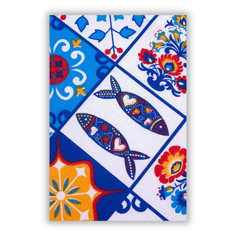 Cotton kitchen towel from Portugal color tiles and sardines, gift from Portugal, portuguese souvenir, Portuguese home decor, decorative tea towel Lisbon