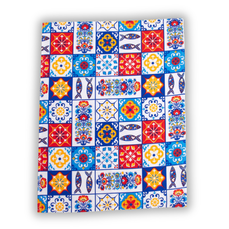 Cotton kitchen towel from Portugal color tiles and sardines, gift from Portugal, portuguese souvenir, Portuguese home decor, decorative tea towel Lisbon