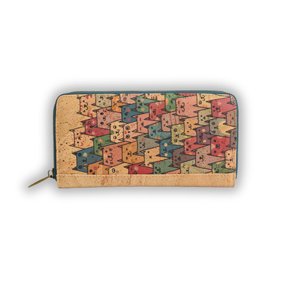 Big cork wallet for women with zip around, RFID-blocking, vegan-friendly with colorful cats design, non leather ladies card holder, eco gift for cat mum, vegan gift for her
