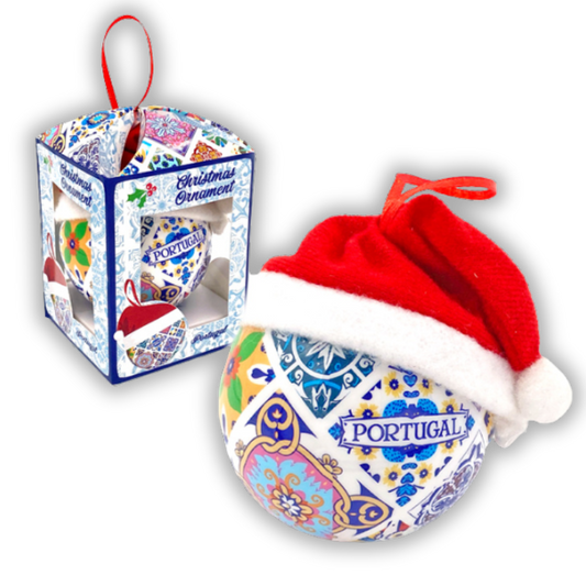 Christmas tree decorative ornament from Portugal colorfull azulejo tiles and santa hat, Portuguese tree decor, gift from Portugal Santa