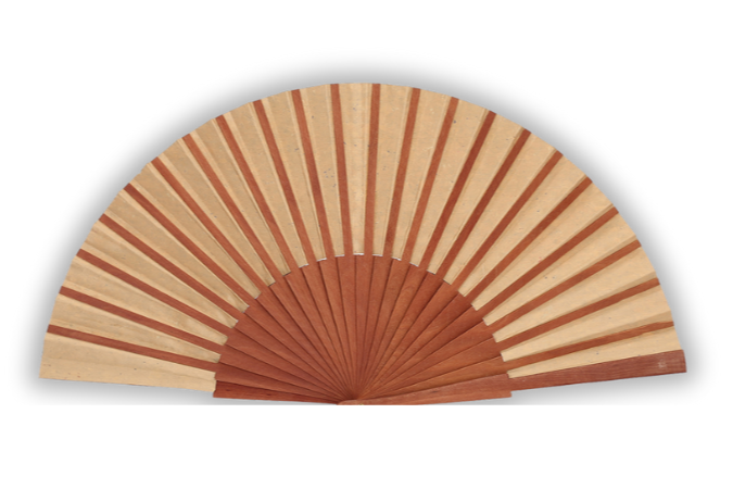 Back view of the cork folding fan, vegan-friendly, vintage hand fan with dandelions design, eco-friendly with wood frame
