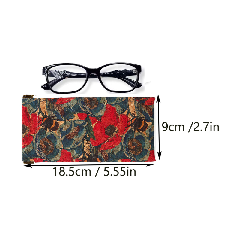 Inside view of the cork glasses case, soft and vegan-friendly, sunglasses pouch with flowers and bees pattern
