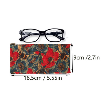 Inside view of the cork glasses case, soft and vegan-friendly, sunglasses pouch with flowers and bees pattern
