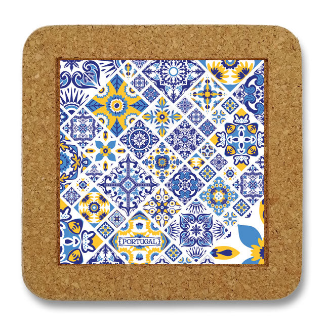 Cork trivet from Portugal with ceramic azulejo tile perfect souvenir and gift Lisbon Porto Algarve wedding favor event giweaway conference gift