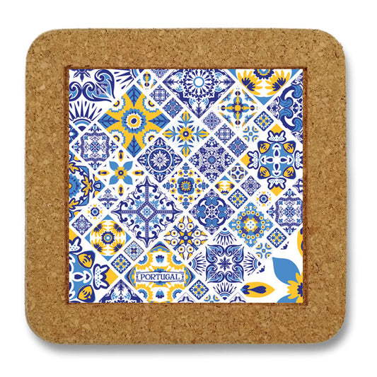 Cork trivet from Portugal with ceramic azulejo tile perfect souvenir and gift Lisbon Porto Algarve wedding favor event giweaway conference gift