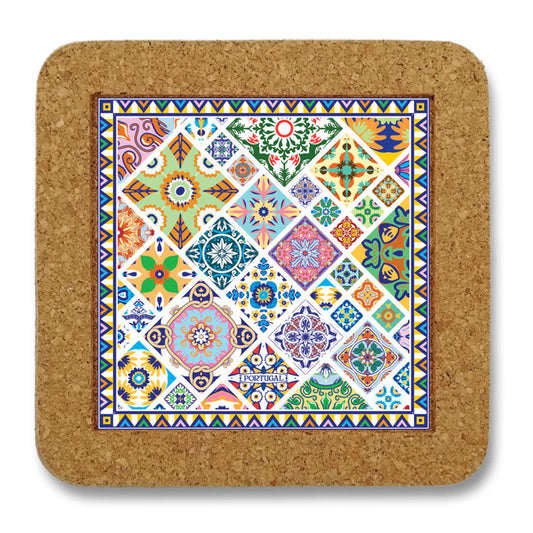 Cork trivet from Portugal with ceramic azulejo tile perfect souvenir and gift Lisbon Porto Algarve wedding favor