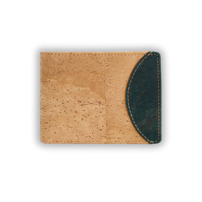 vegan leather wallet bifold for him, small cork wallet for men minimalist, RFID-blocking,  natural and blue design, perfect vegan gift men
