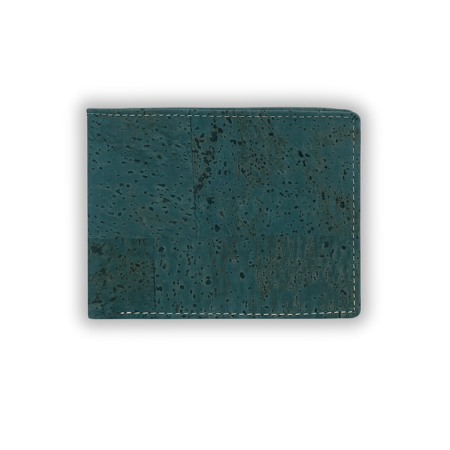 Small vegan leather wallet bifold for men, eco cork RFID-blocking card holder, vegan-friendly wallet, blue design, eco gift for him
