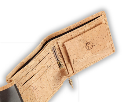 Bifold Cork Wallet Men RFID - Vegan Wallet Men Natural and Blue