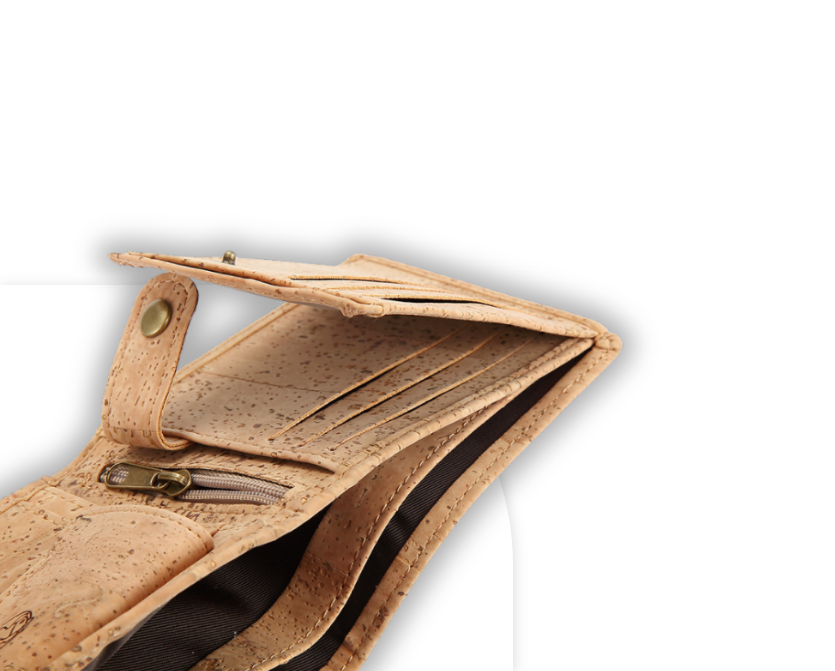 Third interior view of the small cork wallet for men, showcasing more compartments, RFID protection, vegan-friendly, blue design
