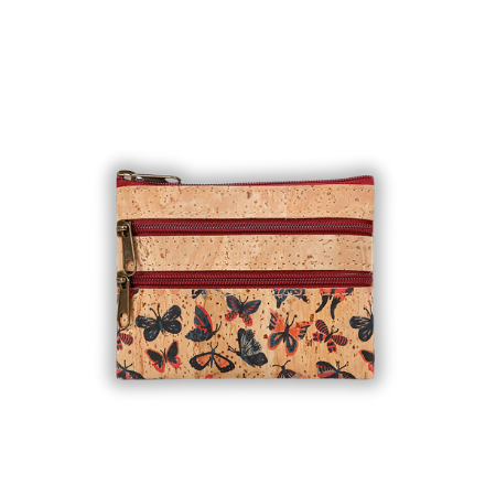 Vegan coin purse made from cork, butterfly design, eco-friendly coin wallet and key holder
